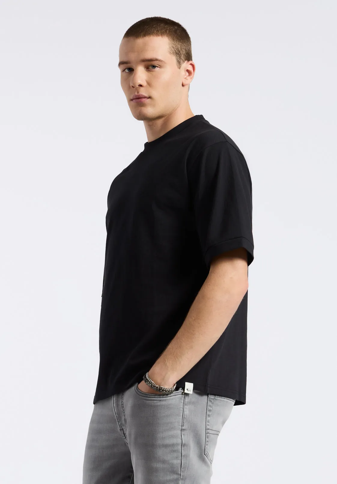 Kinsley Men's Piqué Crew Neck Relaxed T-Shirt, Black - BM24609