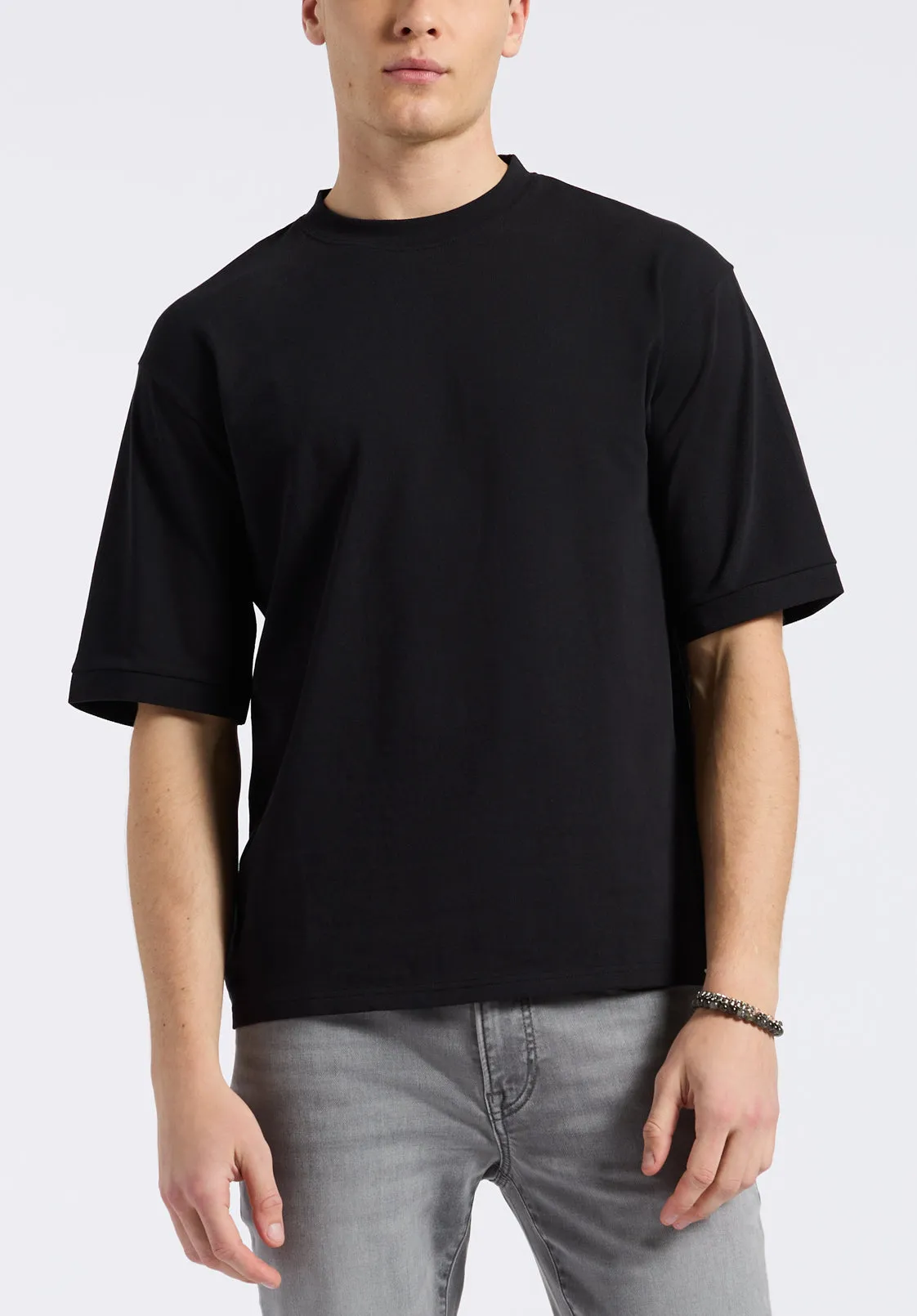 Kinsley Men's Piqué Crew Neck Relaxed T-Shirt, Black - BM24609
