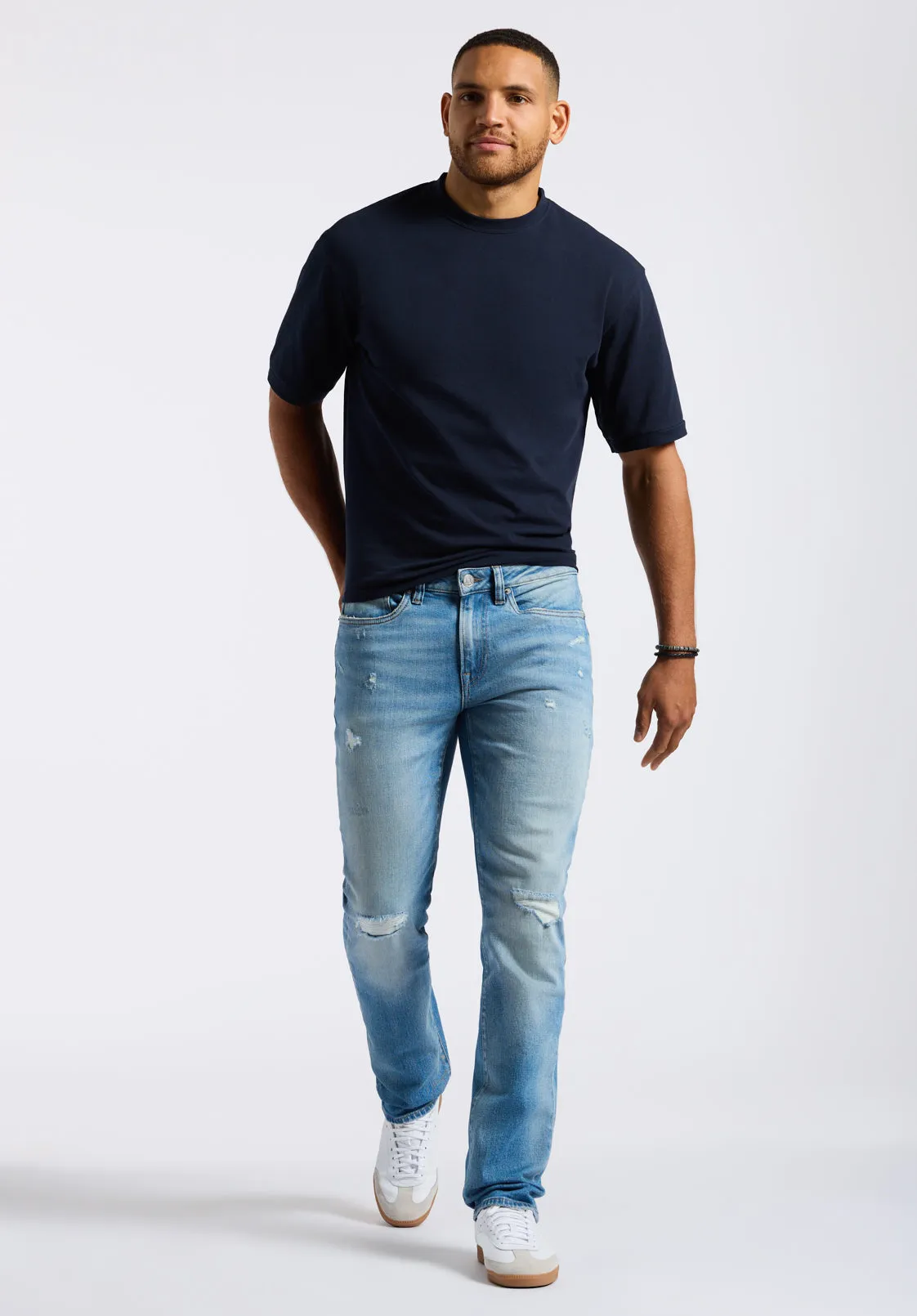 Kinsley Men's Piqué Crew Neck Relaxed T-Shirt, Midnight Blue - BM24609