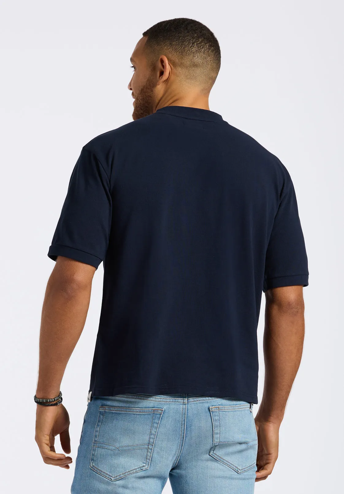 Kinsley Men's Piqué Crew Neck Relaxed T-Shirt, Midnight Blue - BM24609