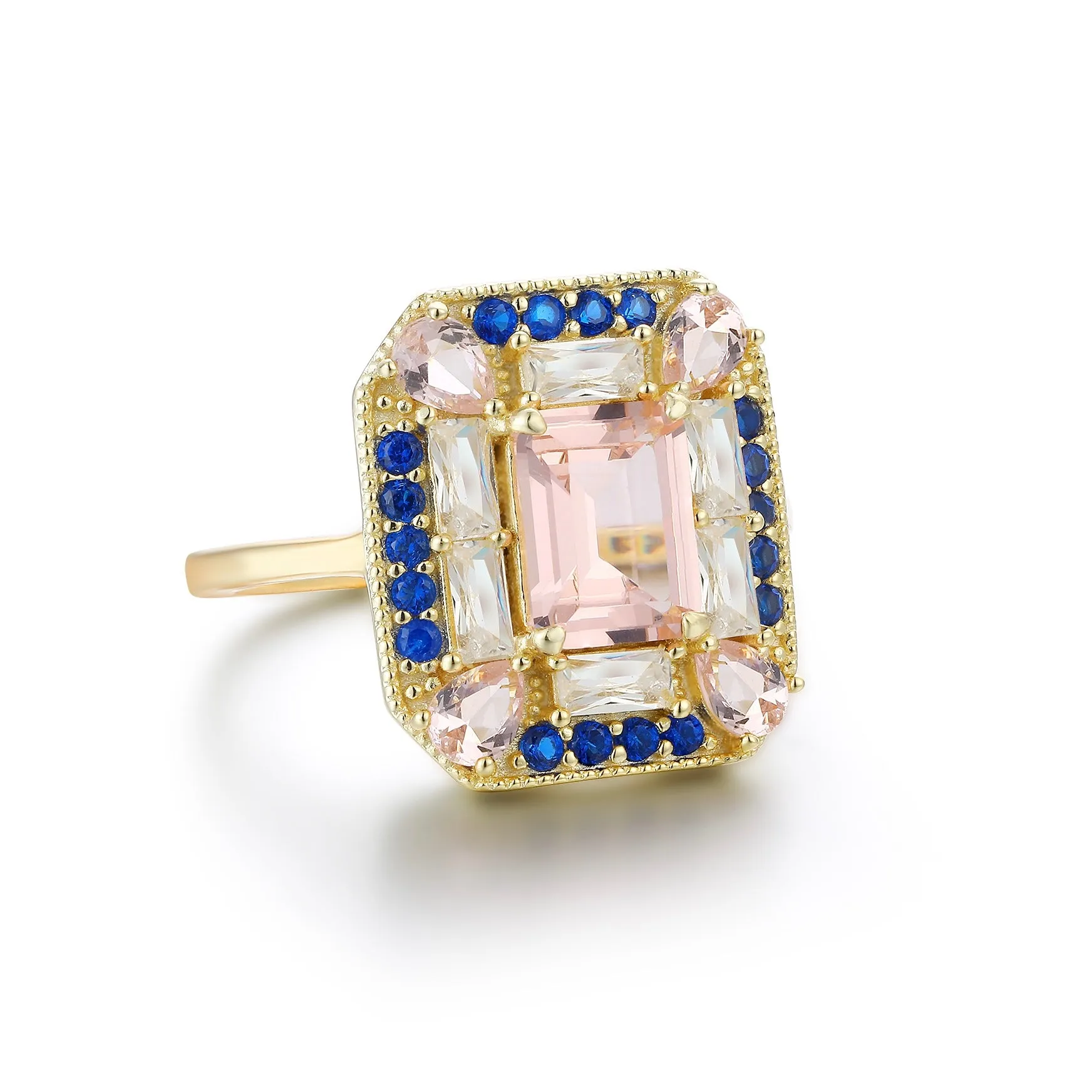 Lab Sapphire Morganite Art Deco Cocktail Ring