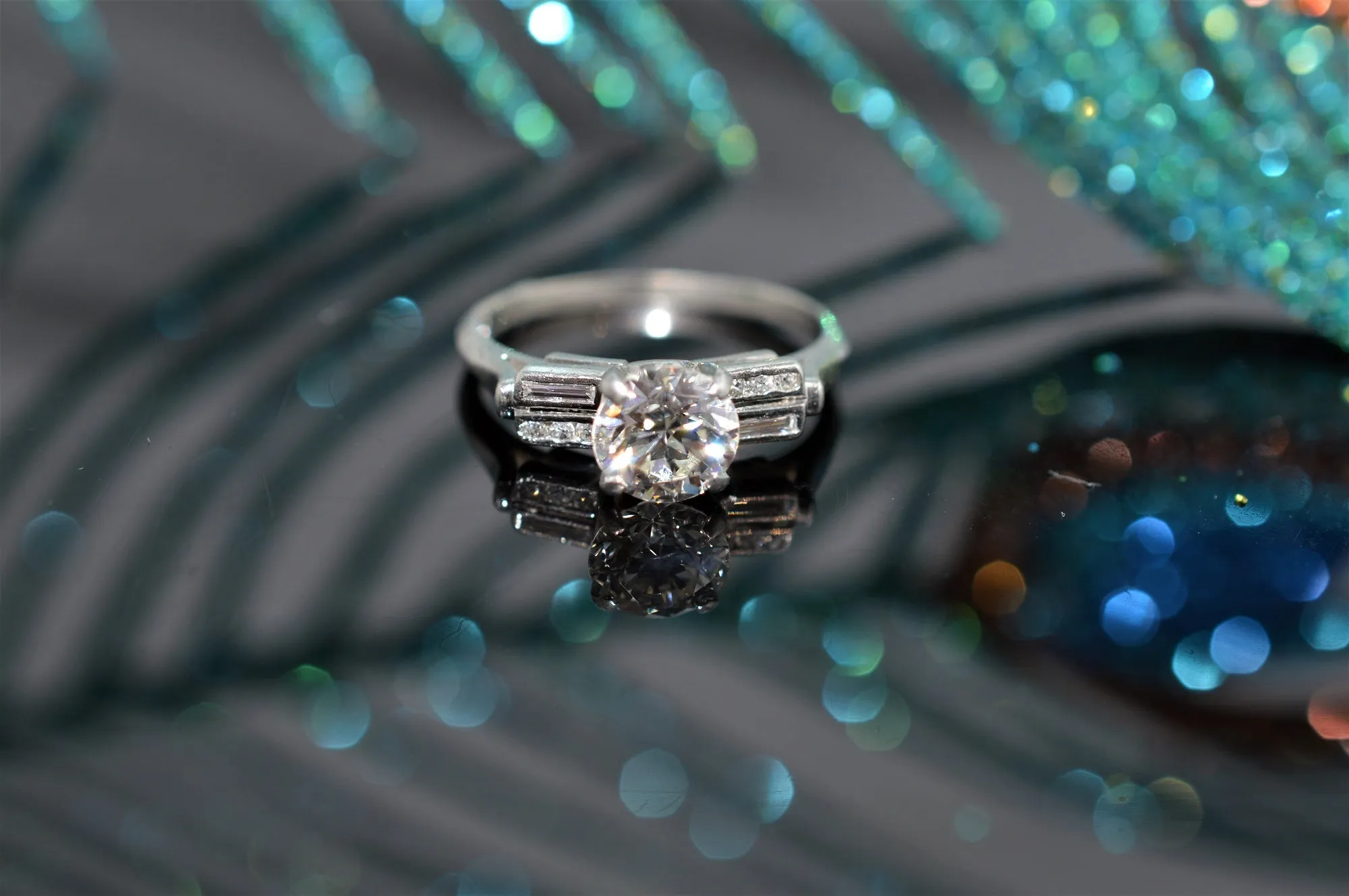 Ladies Platinum Art Deco Style Diamond Ring with 9 Diamonds