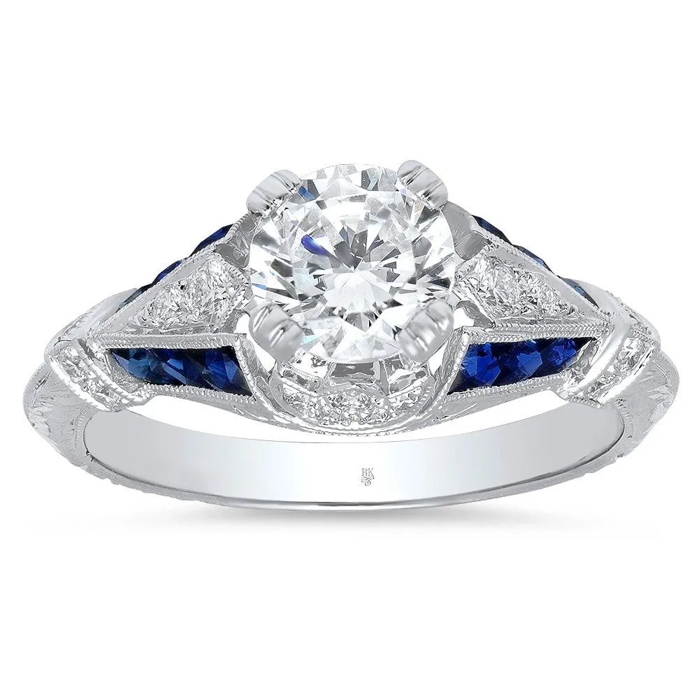 Ladies Platinum Diamond And Sapphire Semi-Mount Ring