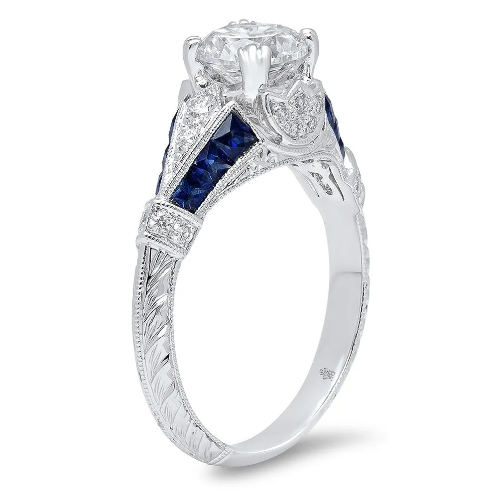 Ladies Platinum Diamond And Sapphire Semi-Mount Ring