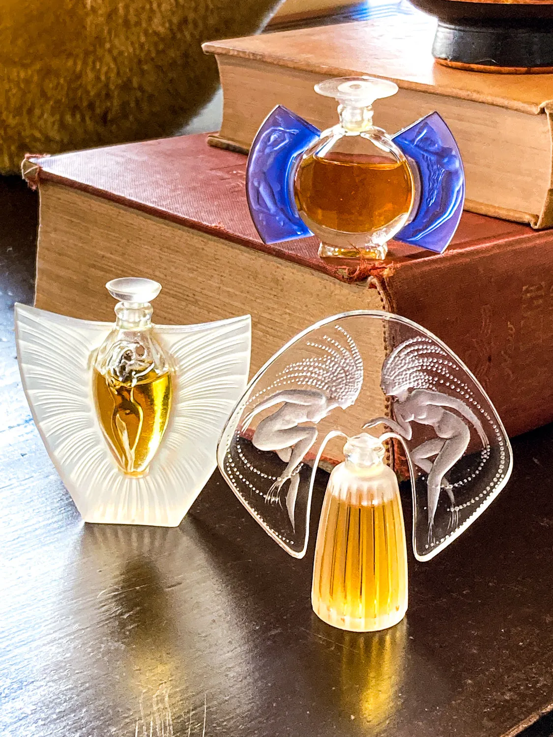Lalique Les Falcons Collection Miniature Art Deco Perfume Bottles Display