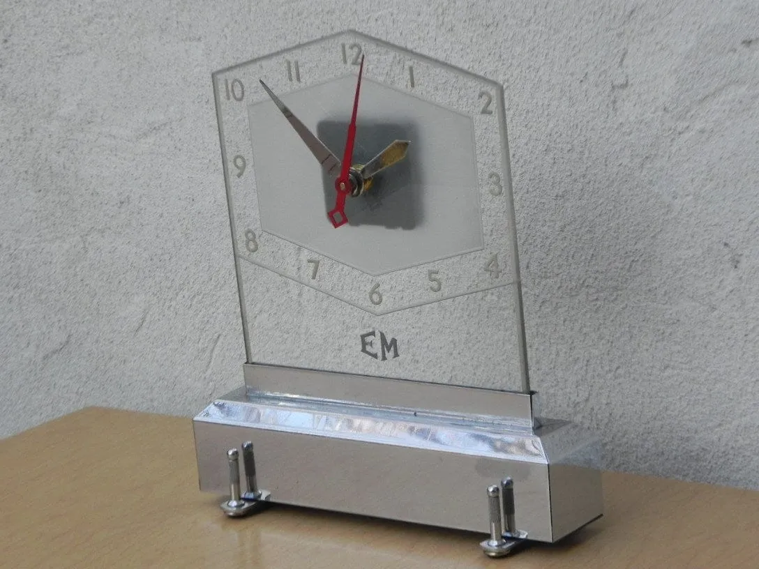 Light Up Glass and Chrome Deco Mantel Clock, New Movement
