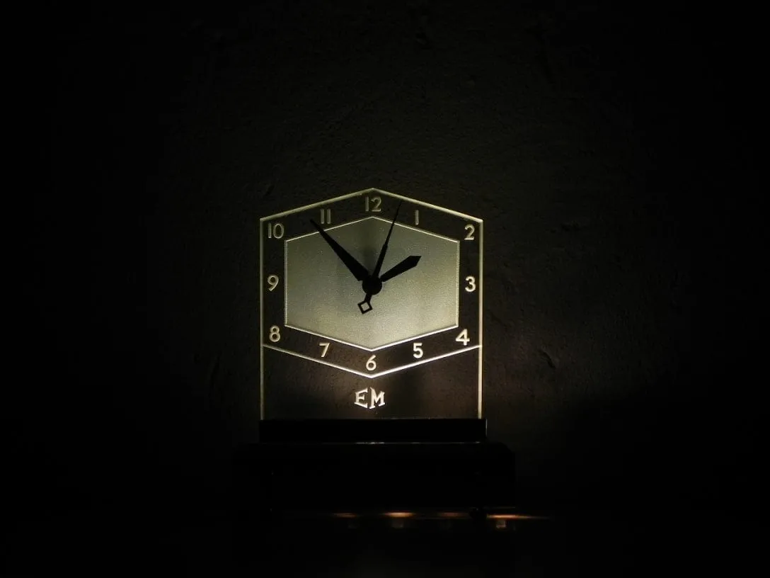 Light Up Glass and Chrome Deco Mantel Clock, New Movement