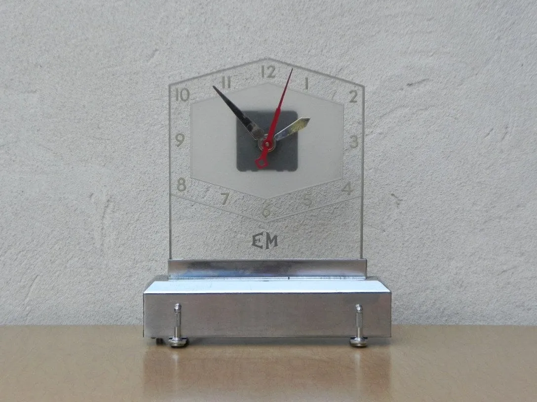 Light Up Glass and Chrome Deco Mantel Clock, New Movement
