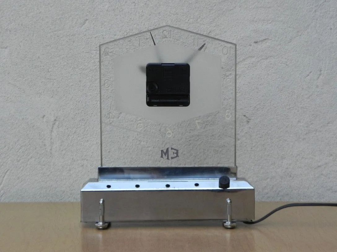 Light Up Glass and Chrome Deco Mantel Clock, New Movement