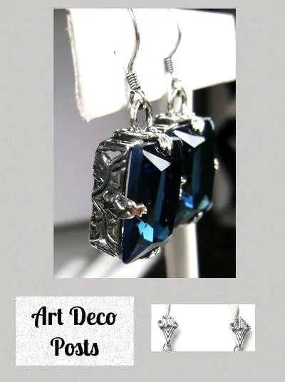 London Blue Topaz Earrings, GL Earrings, Art Deco Sterling Silver Filigree, Vintage Jewelry #E15.