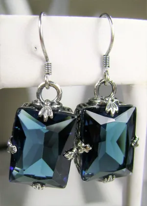 London Blue Topaz Earrings, GL Earrings, Art Deco Sterling Silver Filigree, Vintage Jewelry #E15.