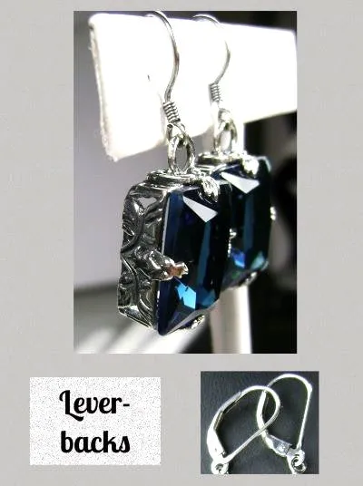 London Blue Topaz Earrings, GL Earrings, Art Deco Sterling Silver Filigree, Vintage Jewelry #E15.