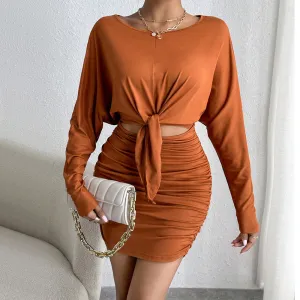 Long Sleeve Round Neck Hollow Out Sheath Dress