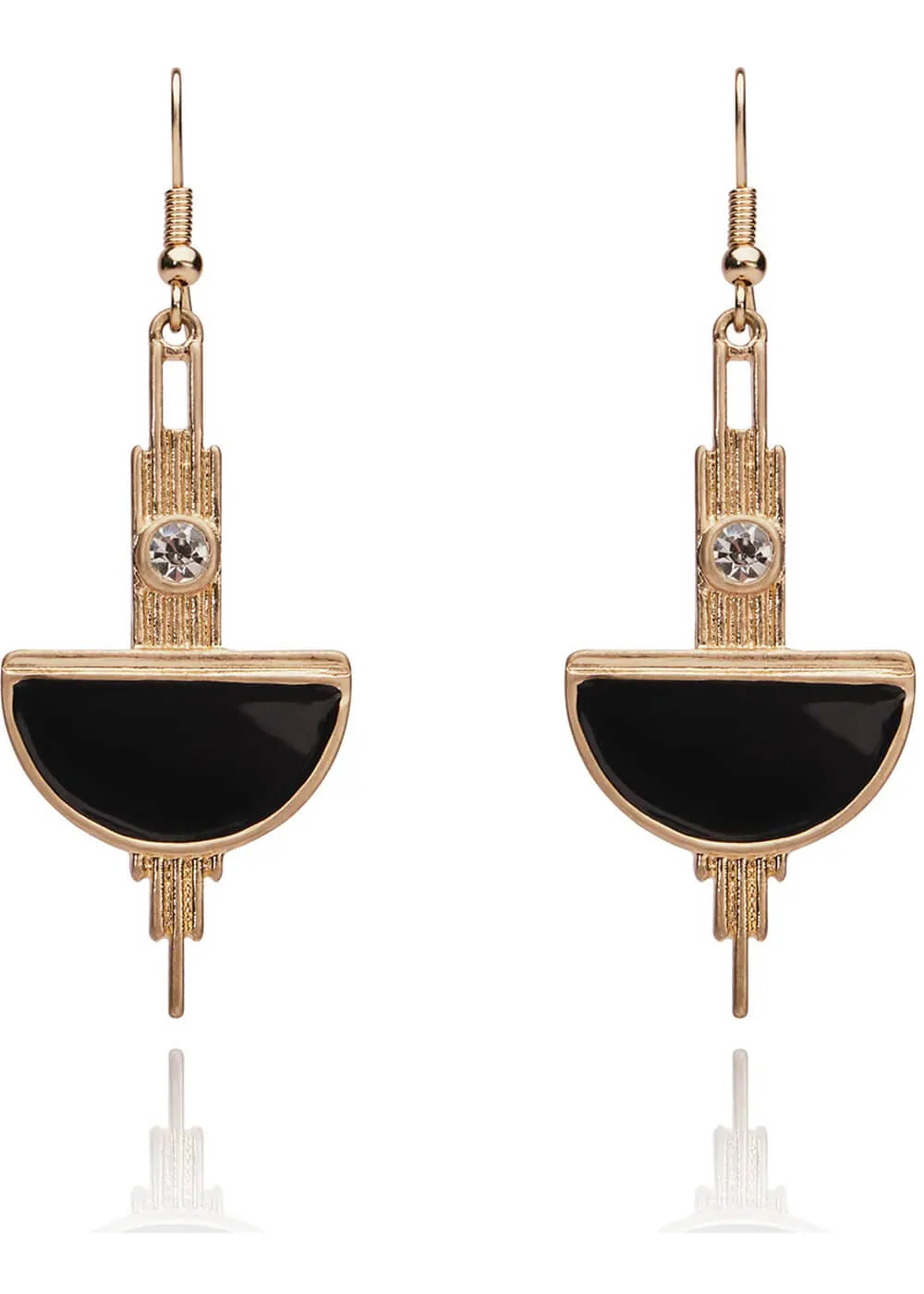 Love Vintage Art Deco 20's Earrings Black Gold