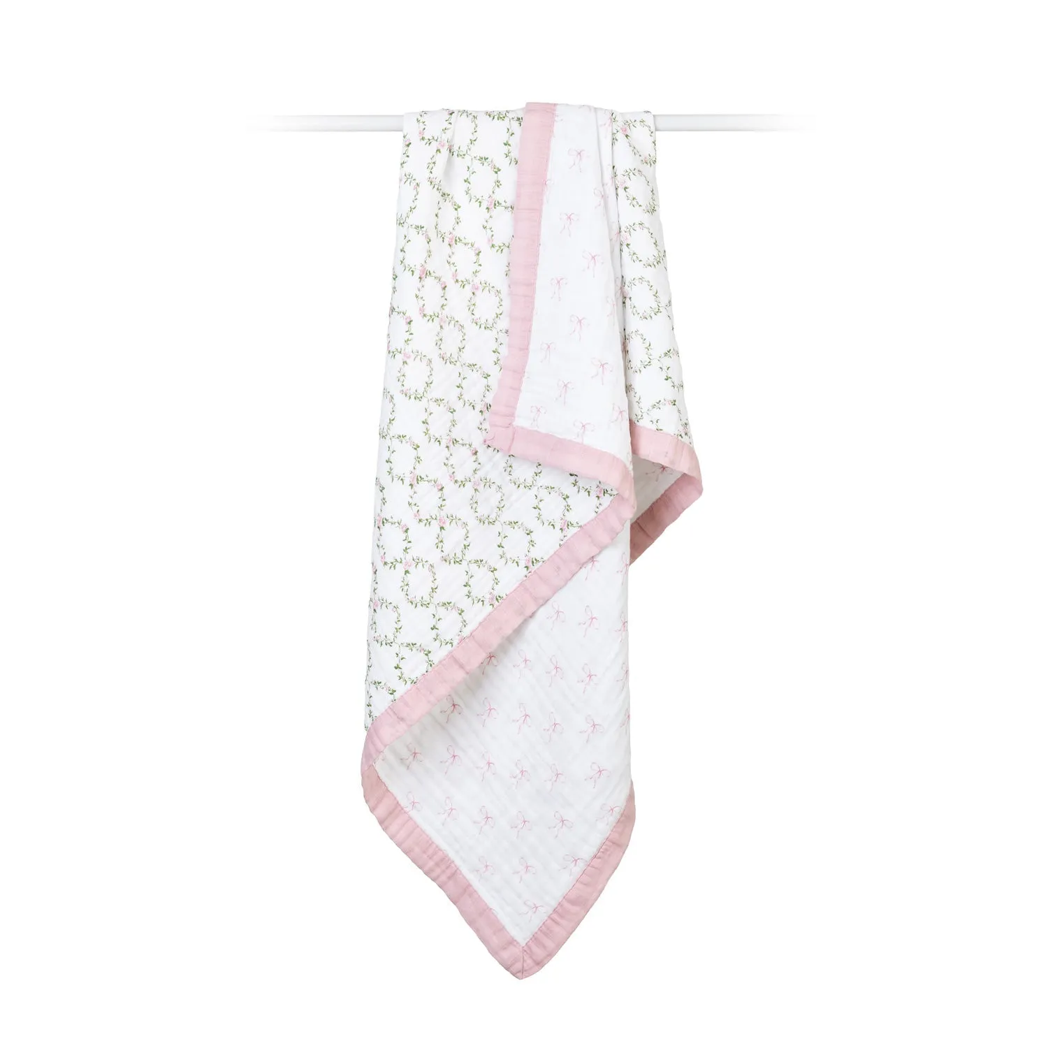 Lulujo Classic Muslin 3ply Quilt - Bows & Rose Trellis
