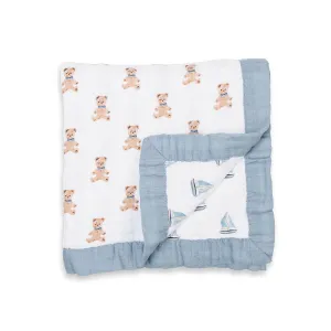 Lulujo Classic Muslin 3ply Quilt - Vintage Bear & Sailboats