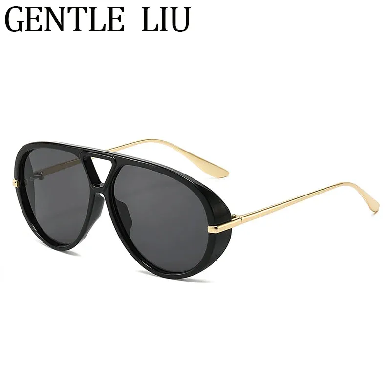 Luxury Punk Oval Sunglasses with Big Frame