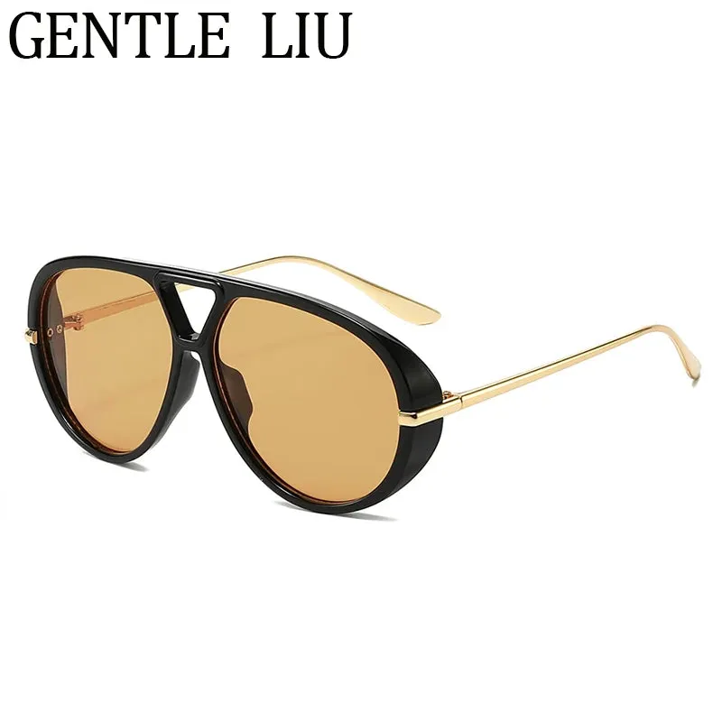 Luxury Punk Oval Sunglasses with Big Frame