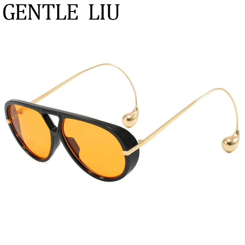 Luxury Punk Oval Sunglasses with Big Frame