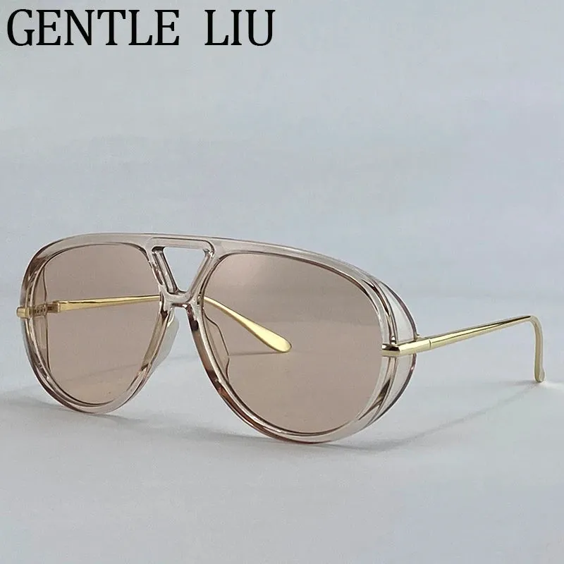 Luxury Punk Oval Sunglasses with Big Frame