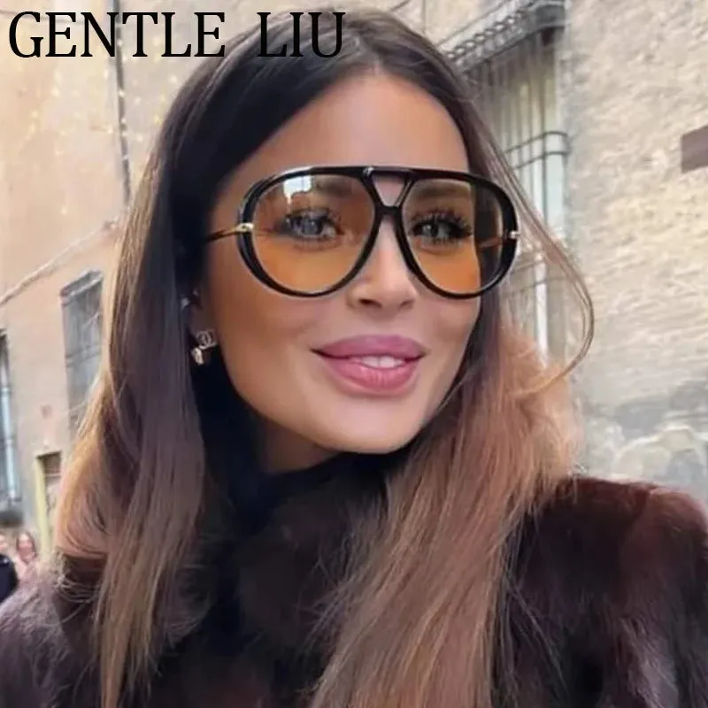 Luxury Punk Oval Sunglasses with Big Frame