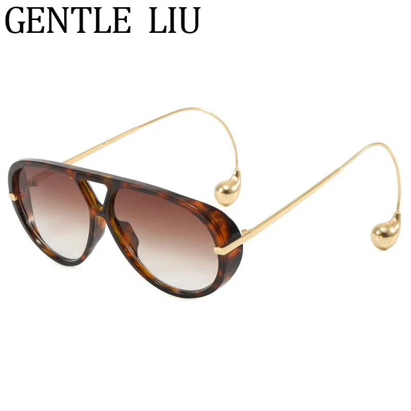 Luxury Punk Oval Sunglasses with Big Frame