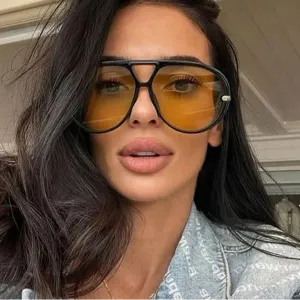 Luxury Punk Oval Sunglasses with Big Frame