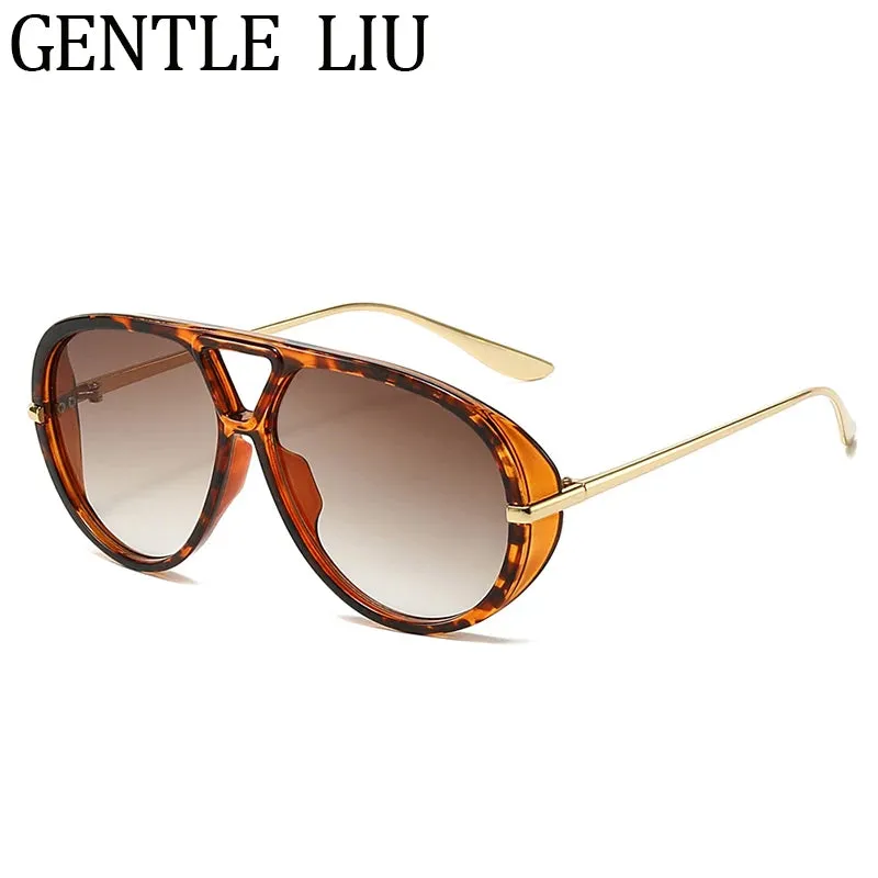 Luxury Punk Oval Sunglasses with Big Frame