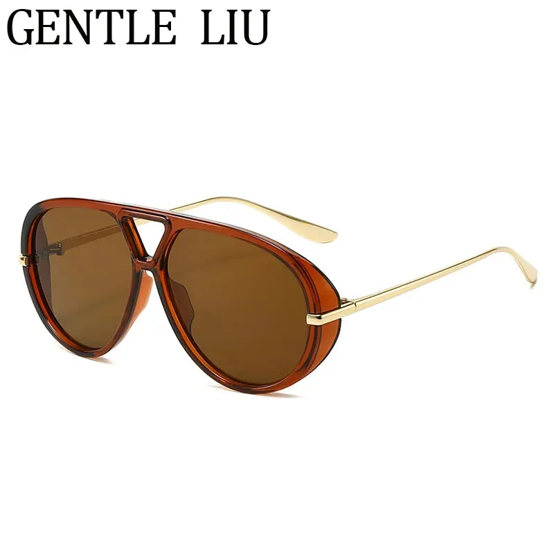Luxury Punk Oval Sunglasses with Big Frame