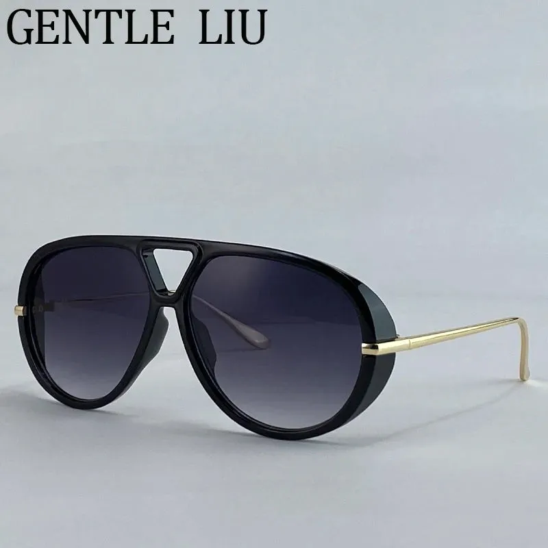 Luxury Punk Oval Sunglasses with Big Frame