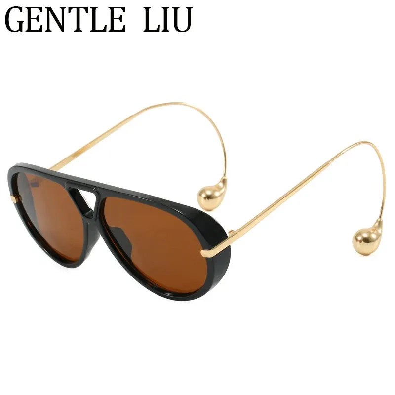 Luxury Punk Oval Sunglasses with Big Frame