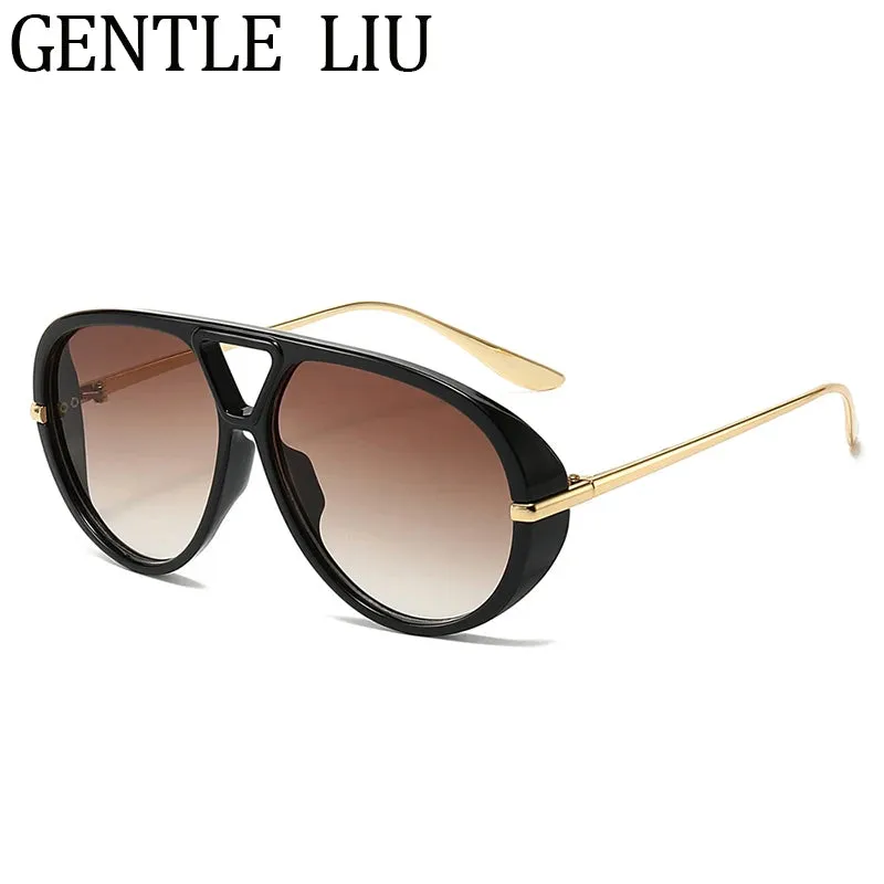 Luxury Punk Oval Sunglasses with Big Frame