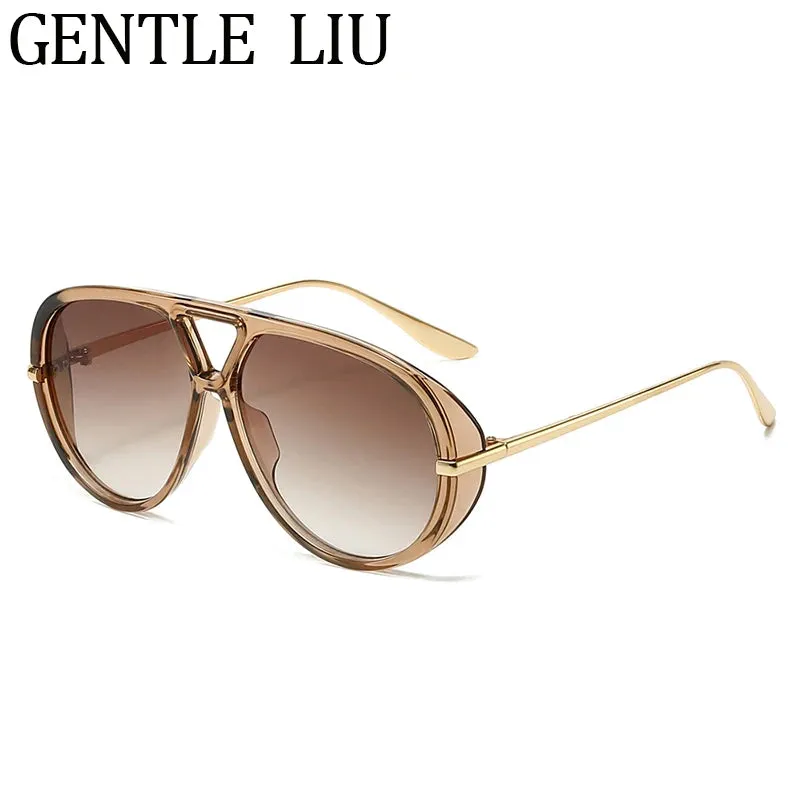 Luxury Punk Oval Sunglasses with Big Frame