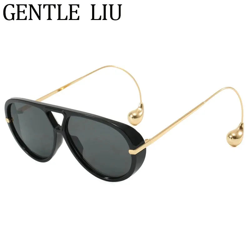 Luxury Punk Oval Sunglasses with Big Frame