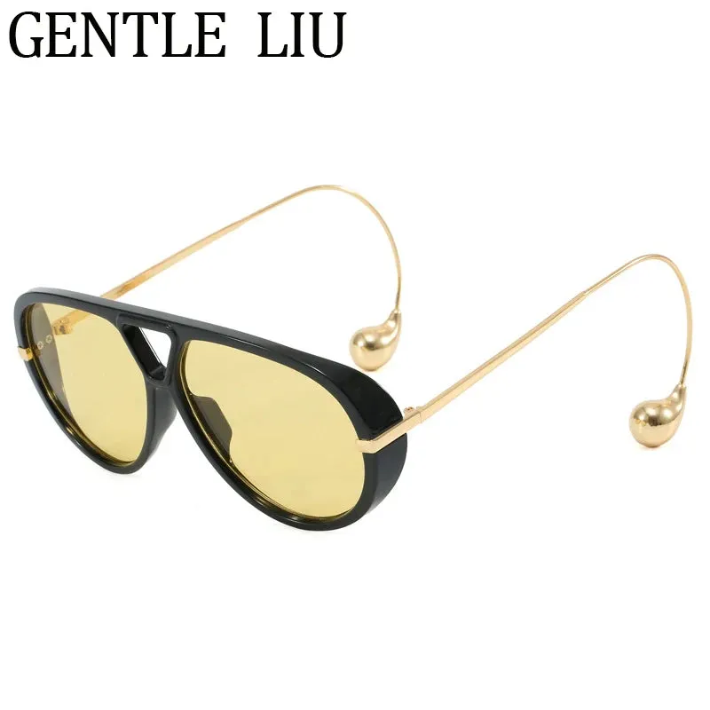 Luxury Punk Oval Sunglasses with Big Frame