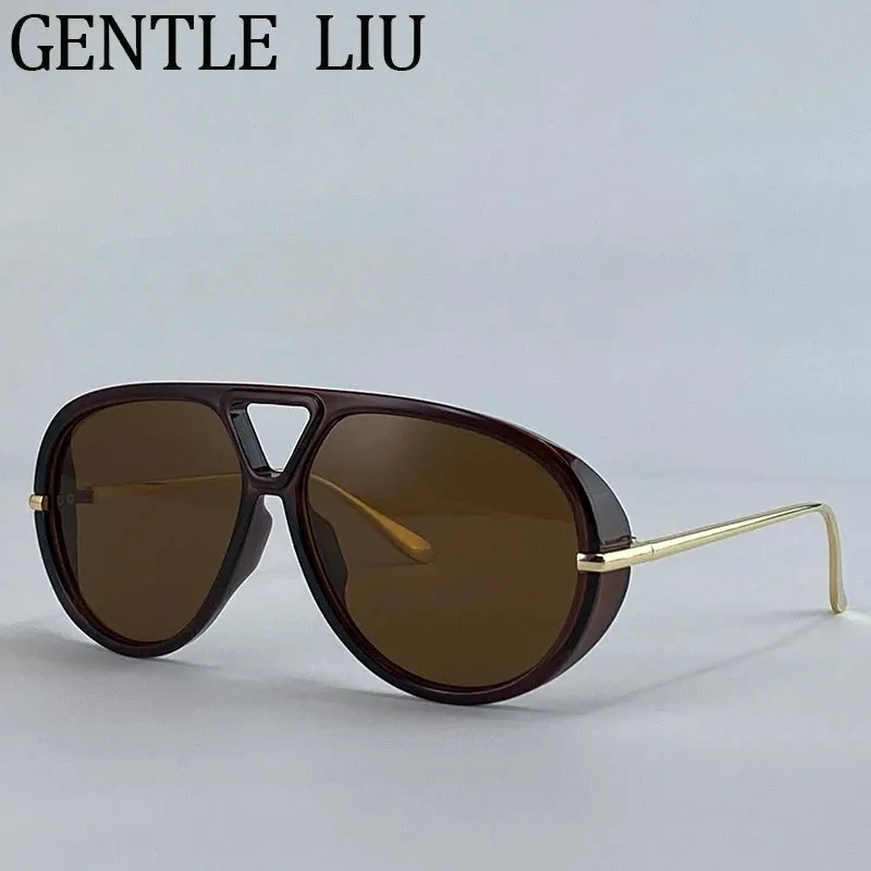 Luxury Punk Oval Sunglasses with Big Frame