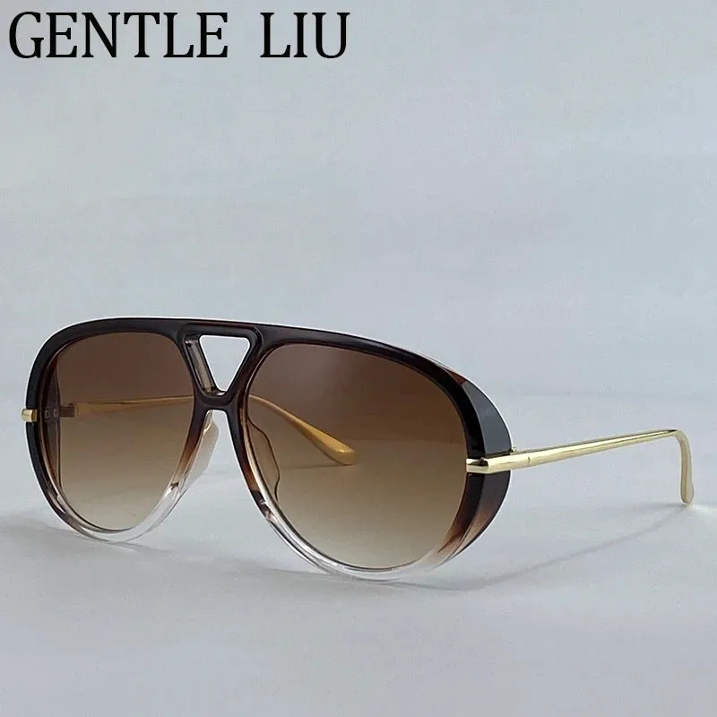 Luxury Punk Oval Sunglasses with Big Frame