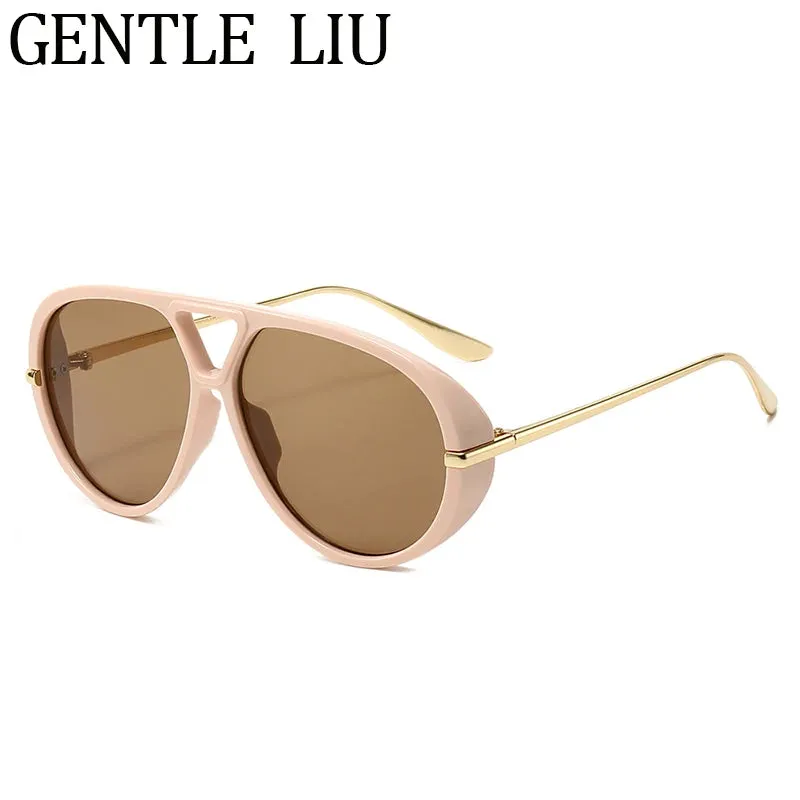 Luxury Punk Oval Sunglasses with Big Frame