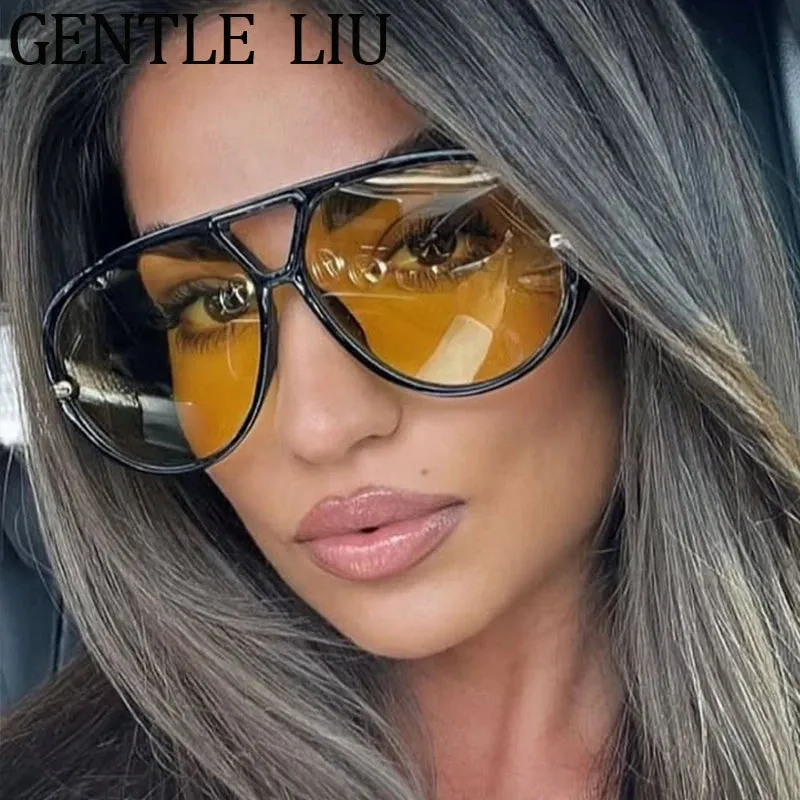Luxury Punk Oval Sunglasses with Big Frame