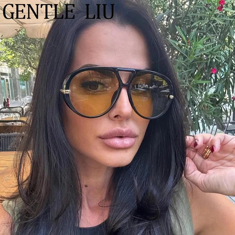 Luxury Punk Oval Sunglasses with Big Frame