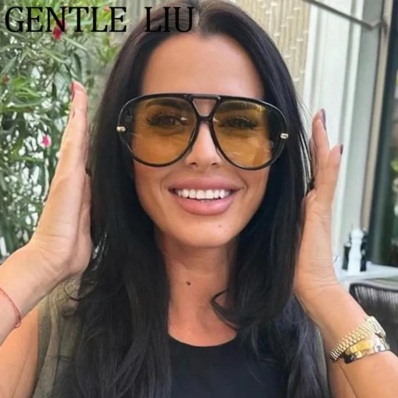 Luxury Punk Oval Sunglasses with Big Frame