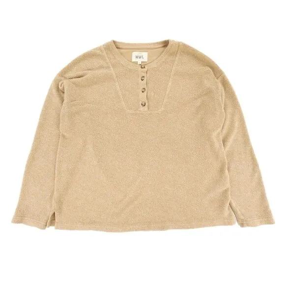 MADEWELL MWL Cozybrushed Henley Top Straight Sweatpants Lounge Set Pajamas Camel