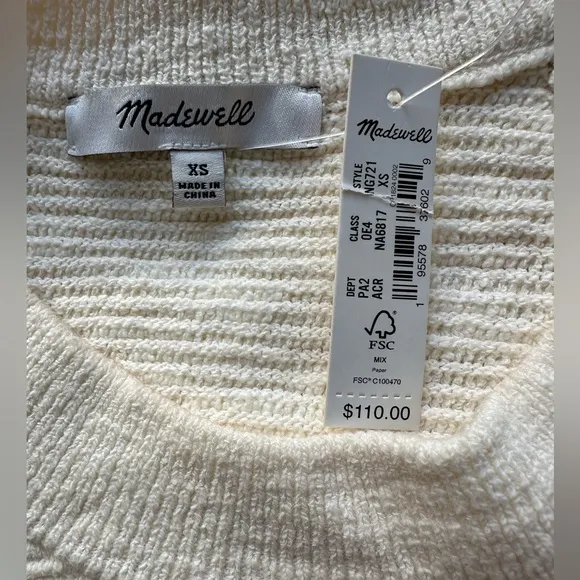 Madewell Stronger Raglan Pullover Size XS, Antique Cream