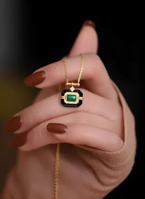 Malachite 18K Gold Pendant Necklace – Art Deco Green Gemstone Necklace