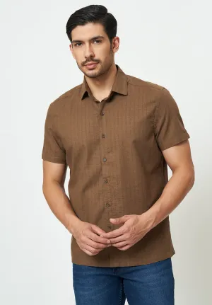 Men Brown Textured Casual Shirt