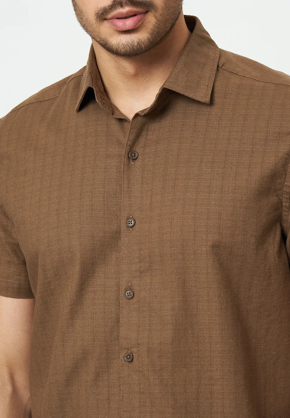 Men Brown Textured Casual Shirt