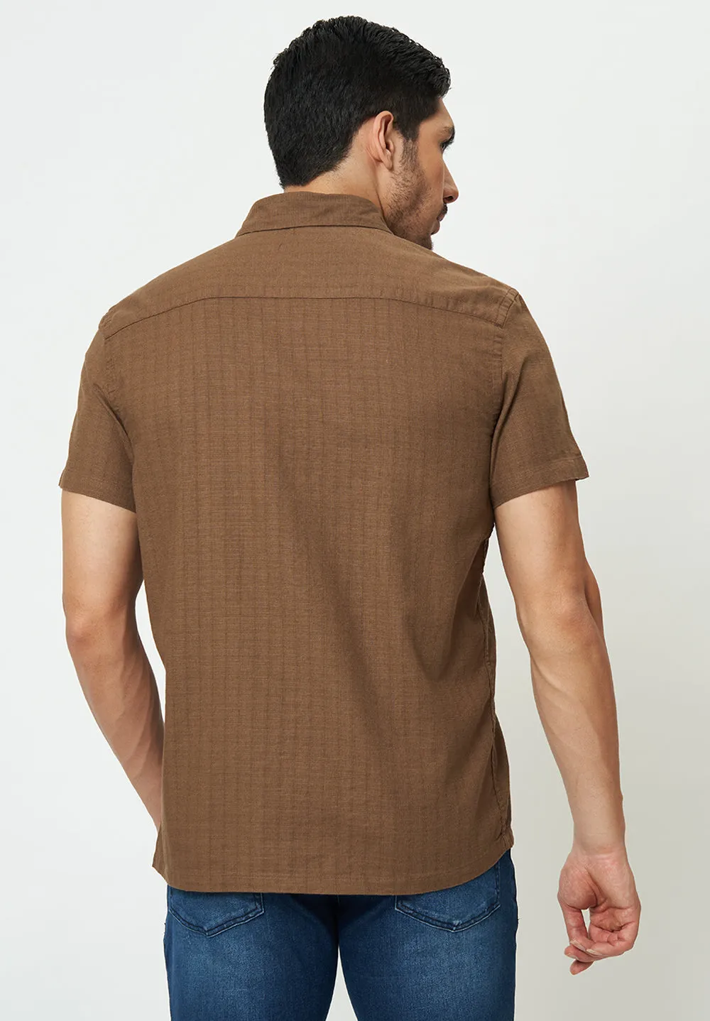 Men Brown Textured Casual Shirt