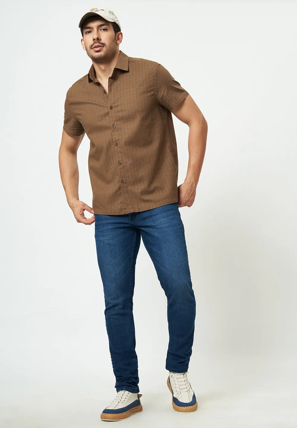 Men Brown Textured Casual Shirt