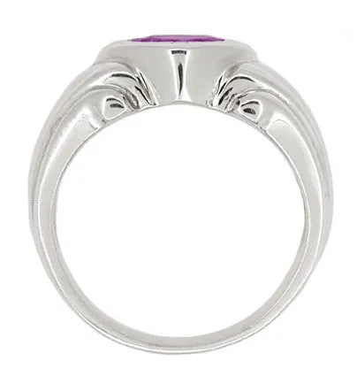 Mens Art Deco Amethyst Ring in 14 Karat White Gold