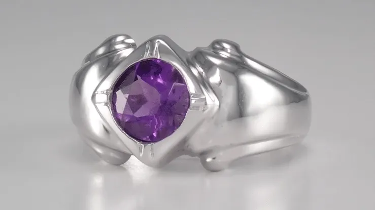 Mens Art Deco Amethyst Ring in 14 Karat White Gold